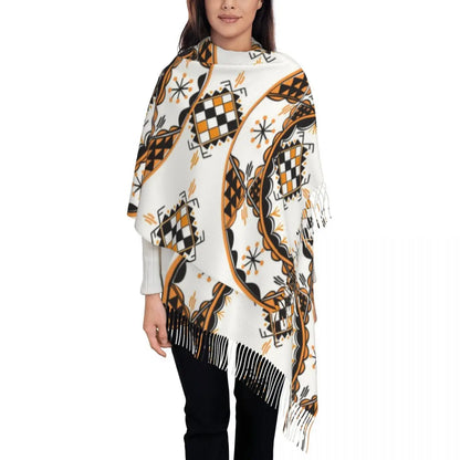 Amazigh Foutha Kabyle Scarf Wrap Women Long Winter Warm Tassel Shawl Unisex Mediterranean Geometric Scarves