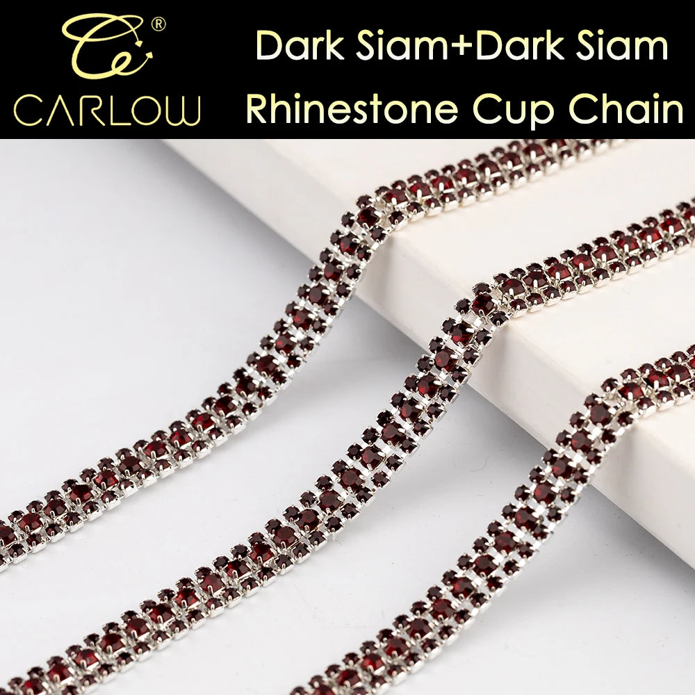 CARLOW AAAAA 3 Rows Rhinestone Cup Chain Sew on Shiny Gold Base Glass Stone Chain for Garement Decoration DIY