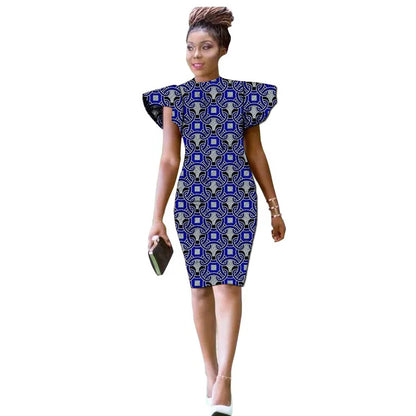 Hand Cut Nigerian Style O-Neck Dress Single Layer African Print Raglan Sleeve Design Women's Ankara Outfit