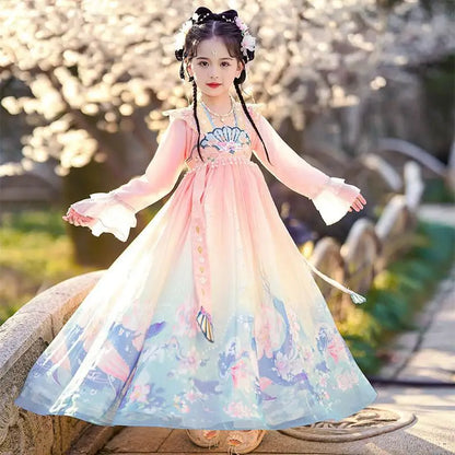 Chinese Kids Hanfu Dress Cute Girl Carnival Cosplay Costume Ancient Traditional Child Hanfu Dance Perform Dress Christmas Gift