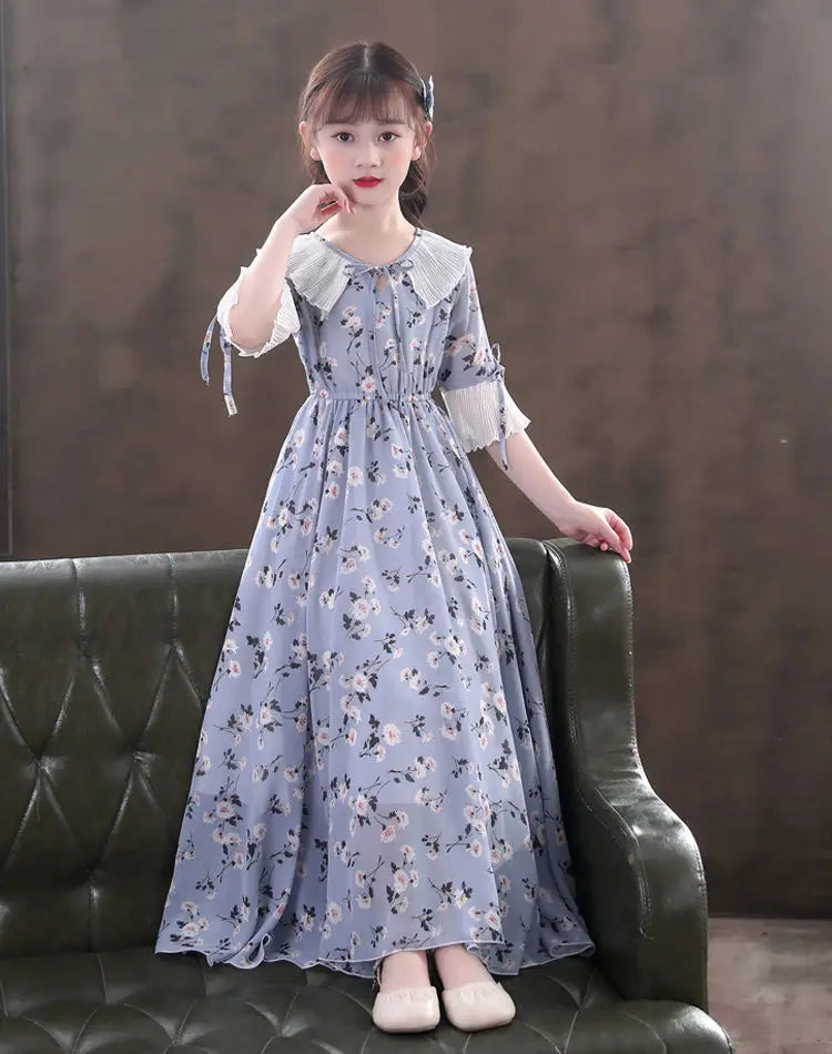 5-16Y Kids Floral Princess Party Dresses For Girls Summer Elegant Children Bohemian Chiffon Maxi Dresses Teenage Girl Clothes 12