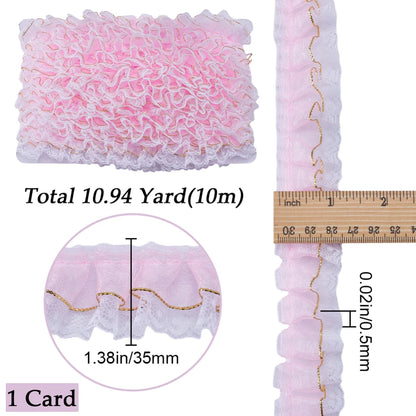 11 Yards Pink Double-Layer Pleated Chiffon Lace Trim 5cm Wide 2-Layer Gathered Ruffle Trim Edging Tulle Trimmings Fabric Ribbon