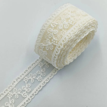 1Pcs Width 3.6 cm Length 270 cm DIY White Beige Embroidery Lace Floral Lace Bow Headwear Clothing Accessories