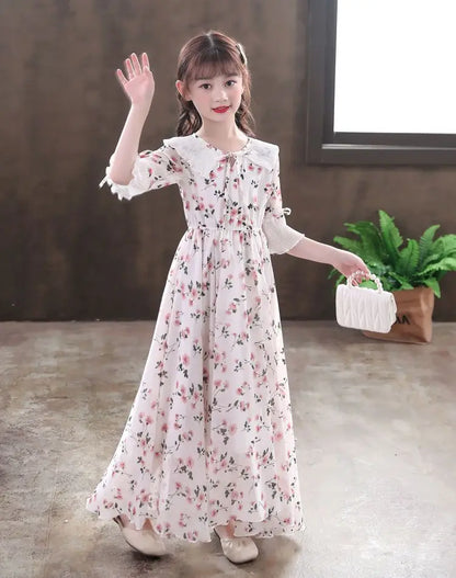 5-16Y Kids Floral Princess Party Dresses For Girls Summer Elegant Children Bohemian Chiffon Maxi Dresses Teenage Girl Clothes 12