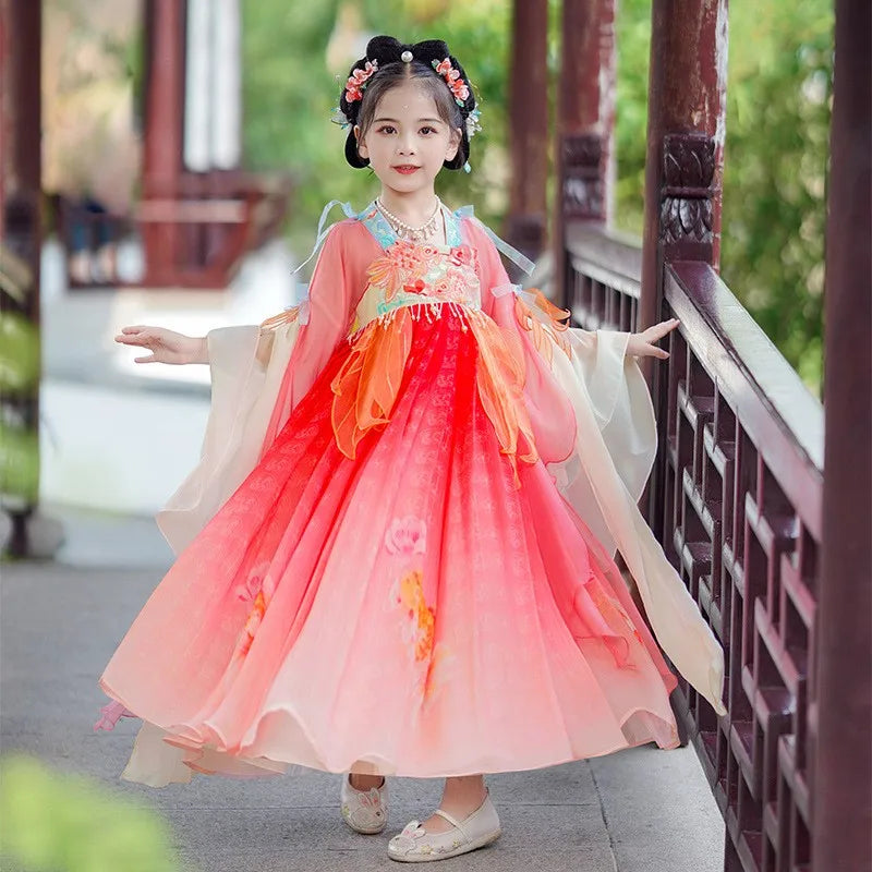 Chinese Kids Hanfu Dress Cute Girl Carnival Cosplay Costume Ancient Traditional Child Hanfu Dance Perform Dress Christmas Gift