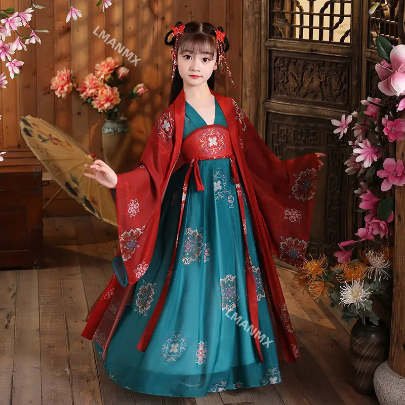 Ancient Kids Traditional Dresses Chinese Outfit Girls Costume Folk Dance Performance Hanfu Dress for Children