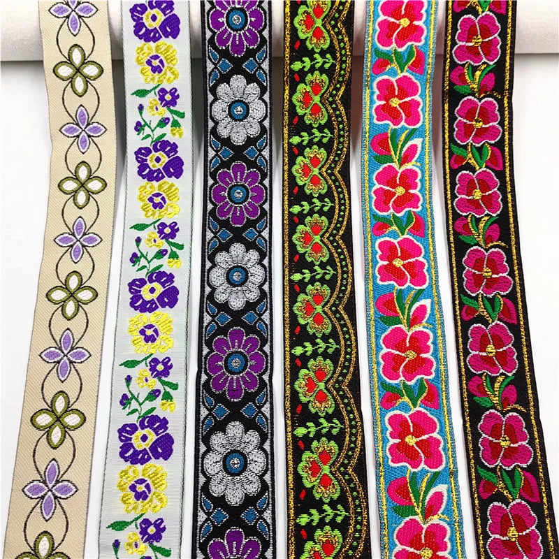 7 Meters 3.3cm Flowers Pattern Embroidered Jacquard Ribbons Woven Lace Trim For Garment Bag Curtain Sewing African Lace Fabric