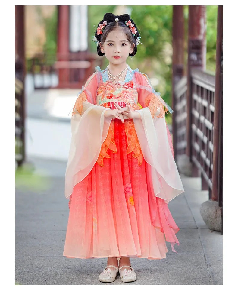 Chinese Kids Hanfu Dress Cute Girl Carnival Cosplay Costume Ancient Traditional Child Hanfu Dance Perform Dress Christmas Gift