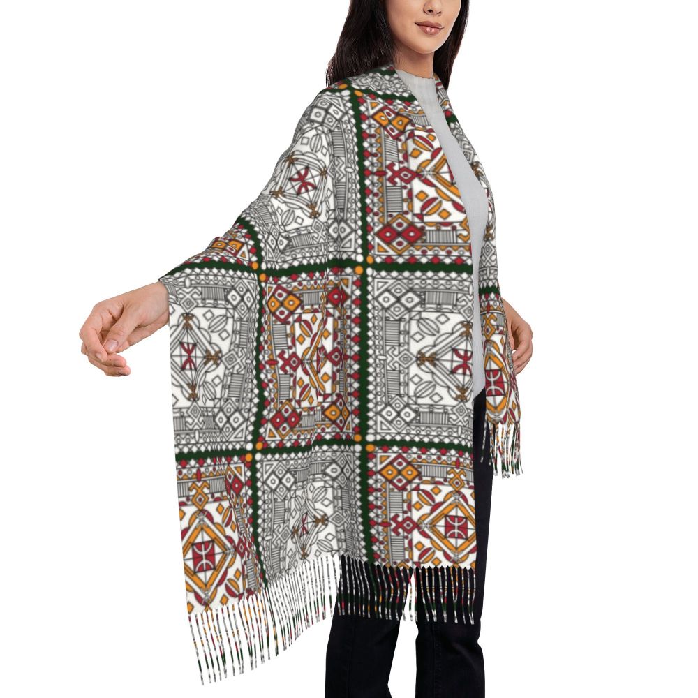 Amazigh Foutha Kabyle Scarf Wrap Women Long Winter Warm Tassel Shawl Unisex Mediterranean Geometric Scarves