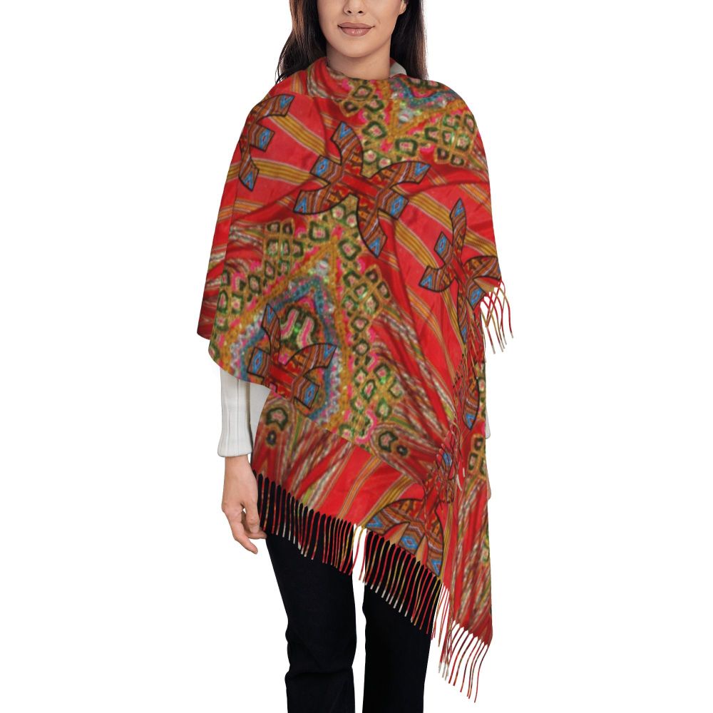 Kabyle Jewelry Scarf Wrap for Women Long Winter Fall Warm Tassel Shawl Unisex Amazigh Africa Ethnic Style Scarves