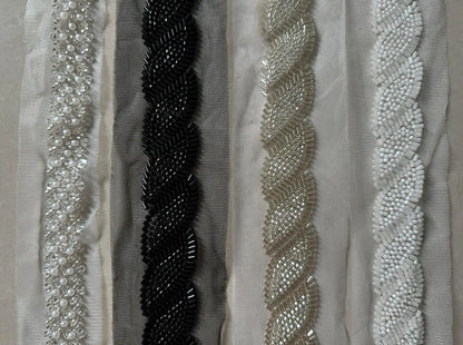 90cm Sequin Pearl Beaded Lace Trim Mesh Lace Ribbon Fabric Clothes Decoration Wedding Dress Collar Sleeve African Lace Applique