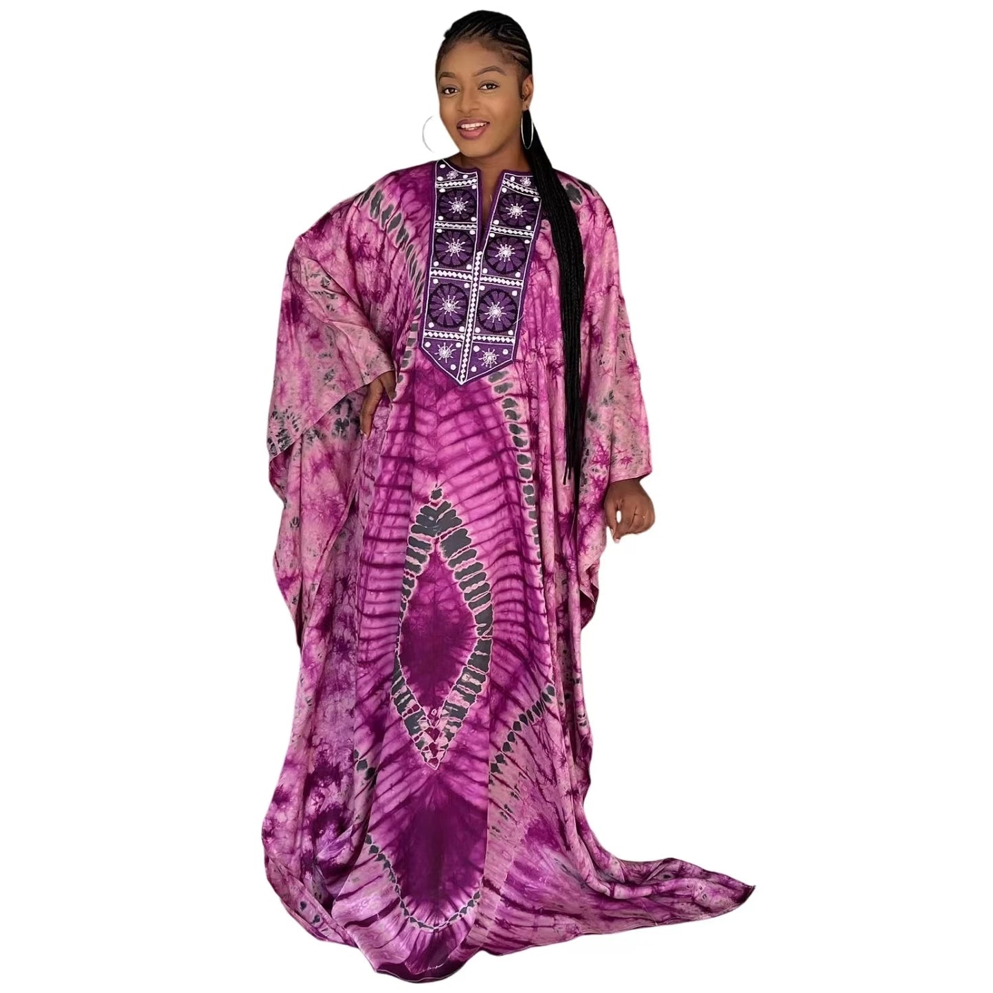 African Dresses For Women Tie Dyed Dashiki Embroidery Design Couple Fashion Elegant Dress With Scarf