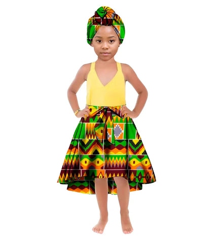 ORIENTAR African Girl's Clothes for Long Ankala Print Skirt Take A Headscarf To The Knees Children Clothing WYT842