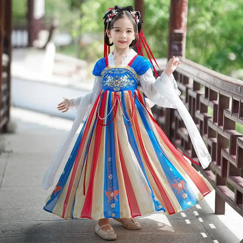 Chinese Kids Hanfu Dress Cute Girl Carnival Cosplay Costume Ancient Traditional Child Hanfu Dance Perform Dress Christmas Gift