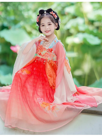 Chinese Kids Hanfu Dress Cute Girl Carnival Cosplay Costume Ancient Traditional Child Hanfu Dance Perform Dress Christmas Gift