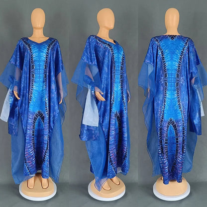 Outfits Dashiki African Dresses for Women Summer Kaftan African V-neck Polyester Plus Size Long Maxi Dress Gowns Ankara Dresses