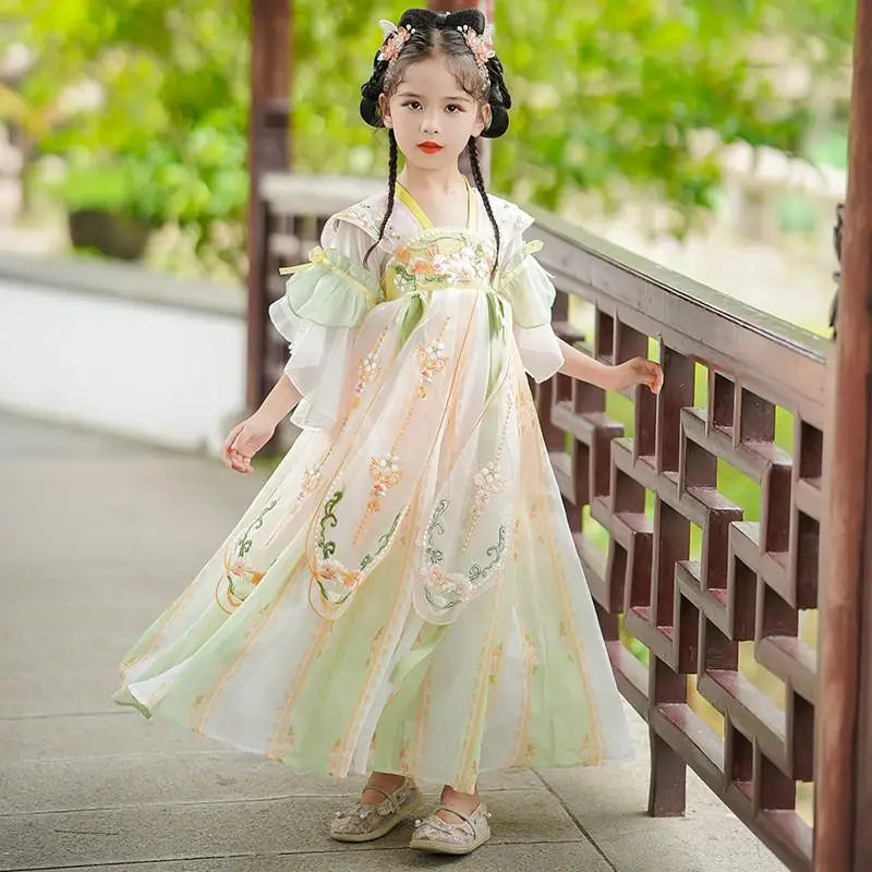 Chinese Kids Hanfu Dress Cute Girl Carnival Cosplay Costume Ancient Traditional Child Hanfu Dance Perform Dress Christmas Gift