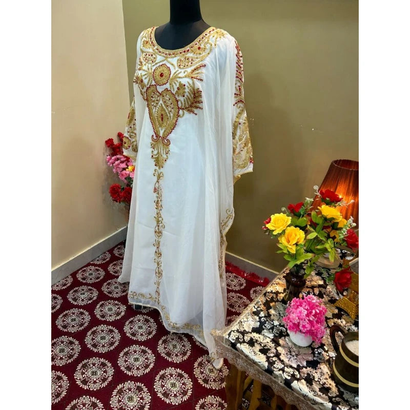 Sale White Embroidery Dress African Clothing Kaftan Arabic Oversize