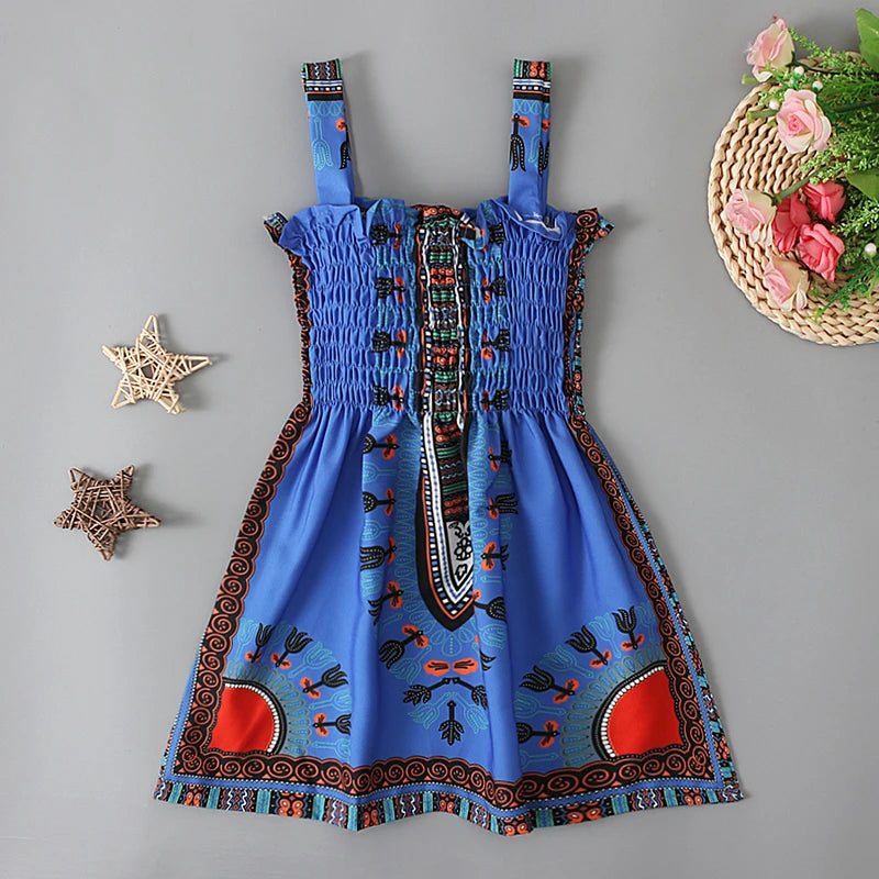 Girls children's European and American summer style African suspenders sleeveless Bohemian style tube top ruffle dress