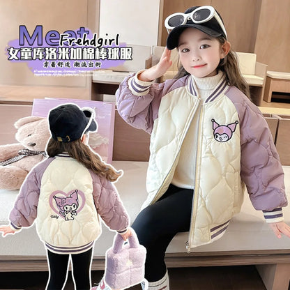 Girly Heart Kawaii Sanrio Kuromi Soft Baseball Jacket – Cute Anime Cartoon Coat for Kids, Y2K Style Gift