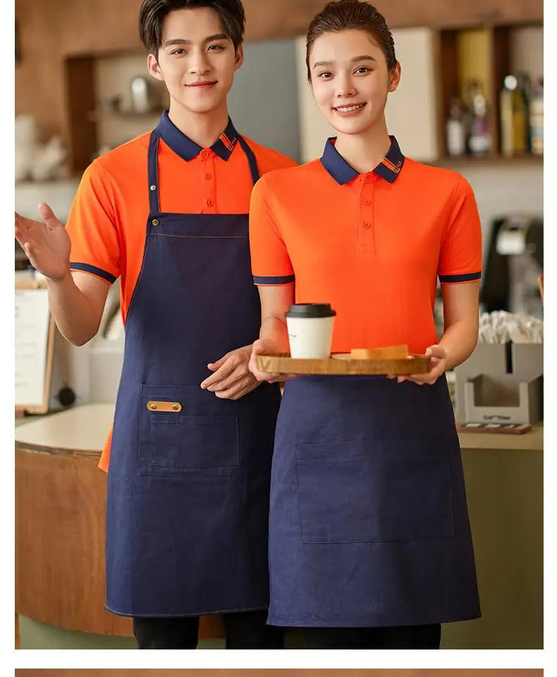 Customized Restaurant Polo Uniforms Unisex Short Sleeve Tee for Staffs Hotel Cafes Waiters Print on Demand T Shirt Men's Tops