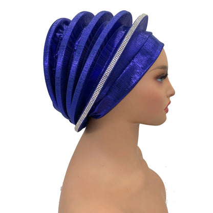 Elegant Diamonds Spiral Beret for Women Afrcian Lady Head Wraps Female Berets Turban Nigeria Headpiece Wedding Party Gele