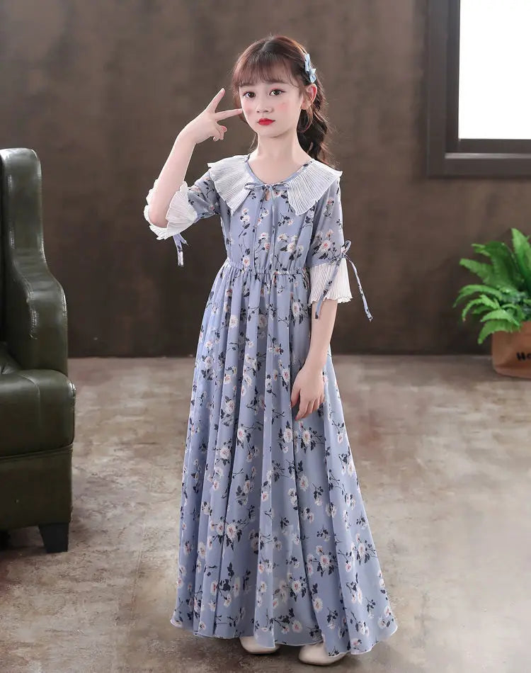 5-16Y Kids Floral Princess Party Dresses For Girls Summer Elegant Children Bohemian Chiffon Maxi Dresses Teenage Girl Clothes 12