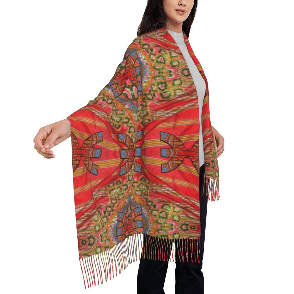 Amazigh Berber Kabyle Jewelry Scarf Wrap Women Long Winter Fall Warm Tassel Shawl Unisex Africa Ethnic Style Scarves