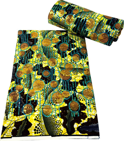 African Real Sequins Wax Fabric 2024 High Quality 100% Cotton Ghana Batik Ankara Sequins Wax Fabric For Dress Y512-1