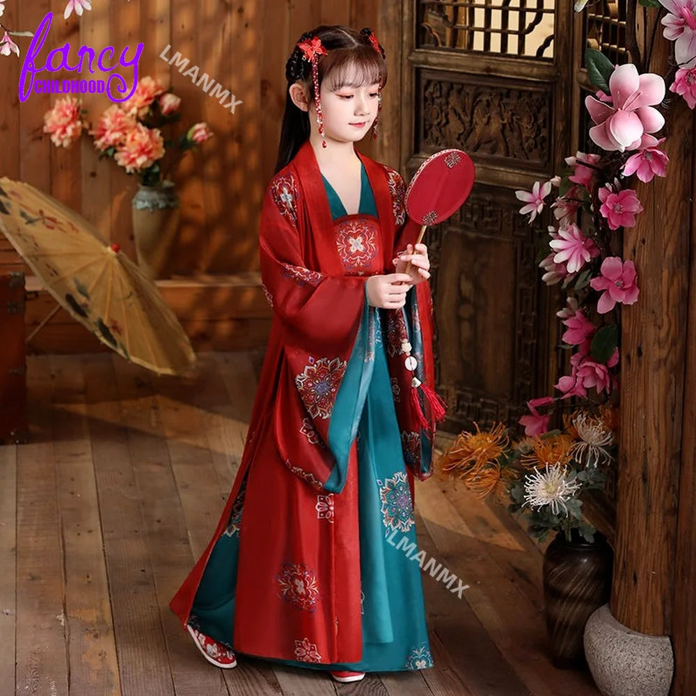 Ancient Kids Traditional Dresses Chinese Outfit Girls Costume Folk Dance Performance Hanfu Dress for Children