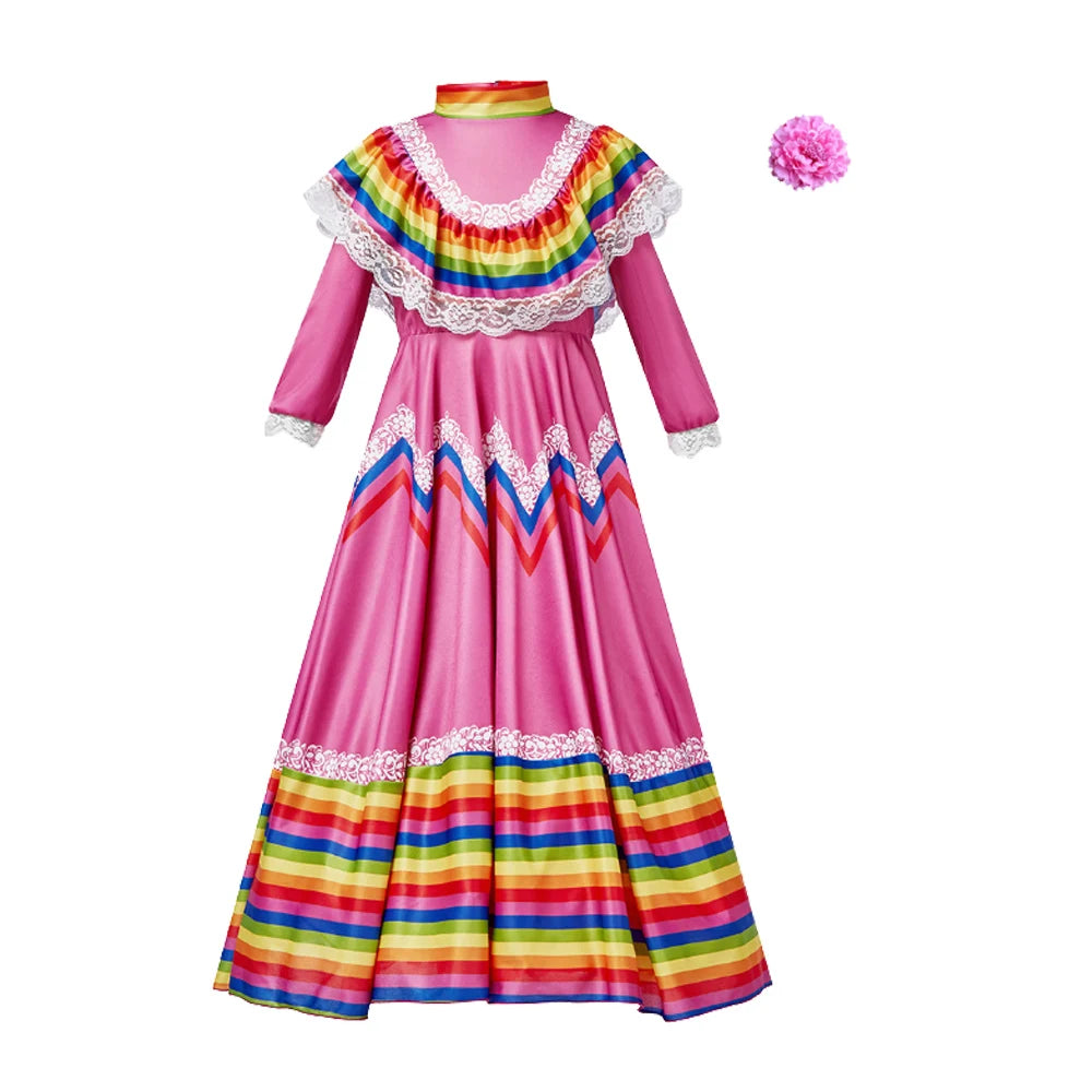 Child Girls Jalisco Traditional Guadalajara Mexican Folk Dancer Costume Halloween Carnival Costumes For Kids 5 Colors Available