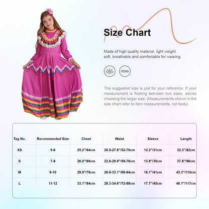 Kids Girls Mexican Style Costume Traditional Jalisco Dresses Carnival Festival Folklorico Dance Celebrations Performance Dress