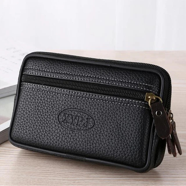 Multifunctional Leather Waist Pack – Solid Color Men’s Business Style Belt Bag, Horizontal and Vertical Wallet Case Purse