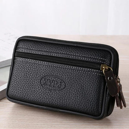 Multifunctional Leather Waist Pack – Solid Color Men’s Business Style Belt Bag, Horizontal and Vertical Wallet Case Purse