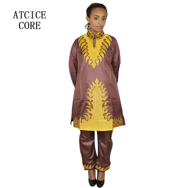 African Bazin Embroidery Design Dresses Top With Pants African Clothes