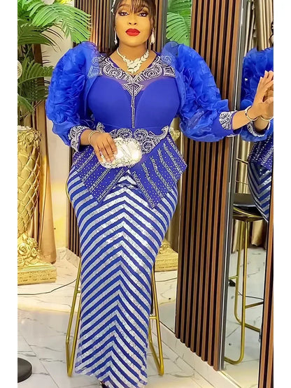 African Dresses for Women 2025 New Fashion Plus Size Sequin Evening Party Long Dress Dashiki Ankara Outfits Robe African Clothes