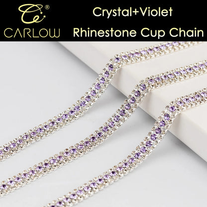 CARLOW AAAAA 3 Rows Rhinestone Cup Chain Sew on Shiny Gold Base Glass Stone Chain for Garement Decoration DIY