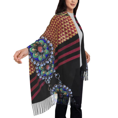 Amazigh Berber Kabyle Jewelry Scarf Wrap Women Long Winter Fall Warm Tassel Shawl Unisex Africa Ethnic Style Scarves