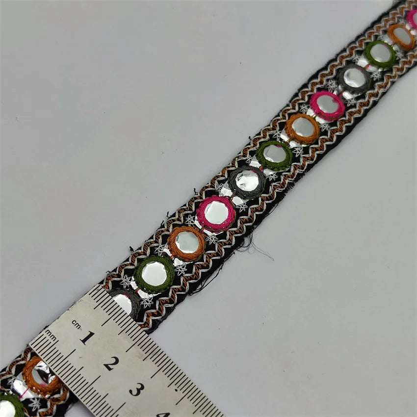 1 yard Ethnic Mirror Embroidered Webbing 2 cm Indian Trim DIY Handmade Sewing Net Yarn Ribbons Clothing Decorative Lace Trim