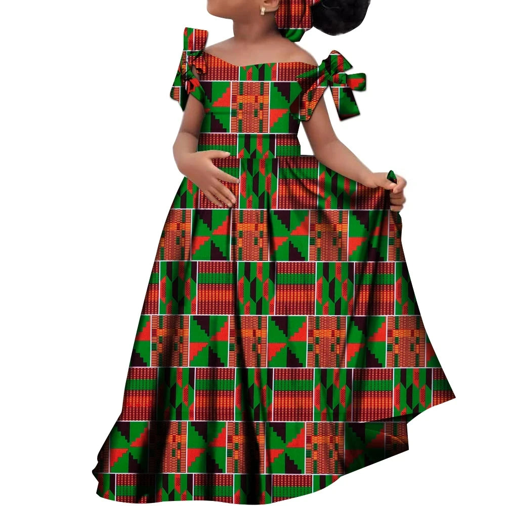 Kids Girls African Dashiki Dress Printted Vestidos Kids Cute Party Dresses African Clothing Long Dresses with Headscarf Wyt659