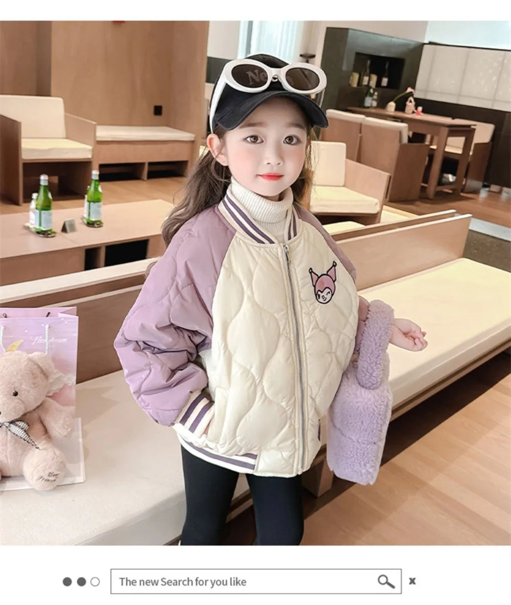 Girly Heart Kawaii Sanrio Kuromi Soft Baseball Jacket – Cute Anime Cartoon Coat for Kids, Y2K Style Gift