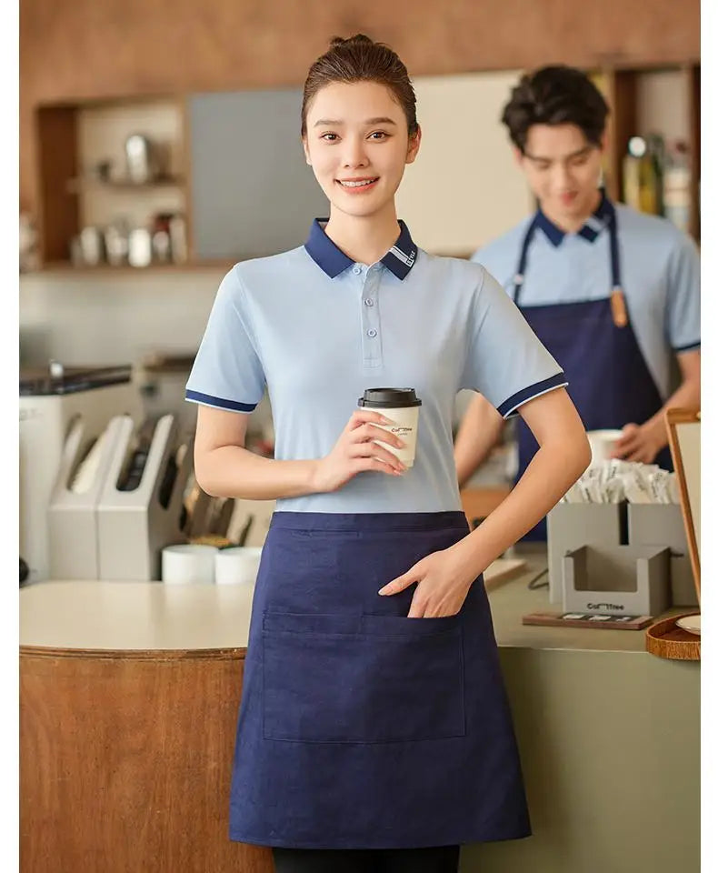 Customized Restaurant Polo Uniforms Unisex Short Sleeve Tee for Staffs Hotel Cafes Waiters Print on Demand T Shirt Men's Tops