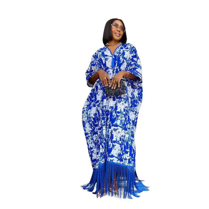 2024 African Dresses for Women Tassels African Fashion Boubou Dashiki Ankara Outfits Evening Gown Abayas Printing  Kaftan Robe