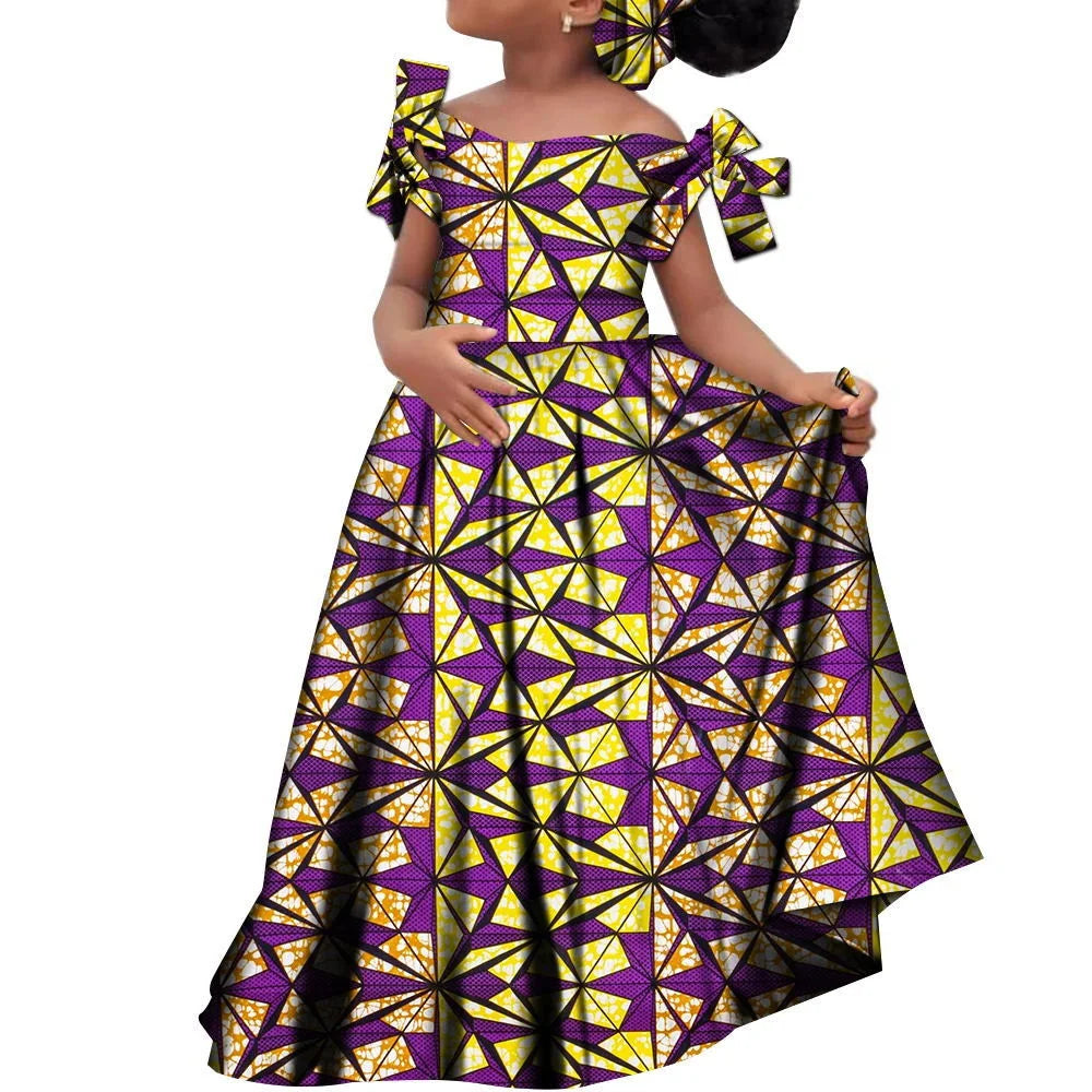 Fashion Women Ankara Dresses Flash Neck Puff Sleeve Long Dress African Girl Dress Robe Africaine Femme Evening Mermaid Dress