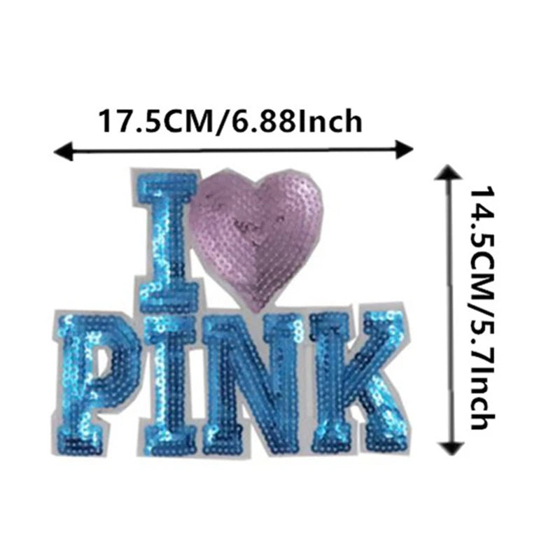 Clothing Women Shirt Top Diy Letter Patch Good LOVE Pink What Sequins deal with it T-shirt Sew on Patches for clothes Stickers