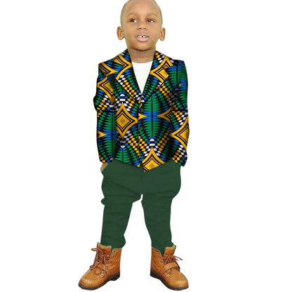 African Clothes for Children 2 Pieces Set Ankara Print Blazer and Pant Dashiki Boy Suit Fashion Kids African Clothing WYT208