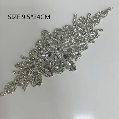 1PCS  AB Silver Rhinestone Applique flower patches Iron on/sew on wedding dress accessories For Clothes Decoration