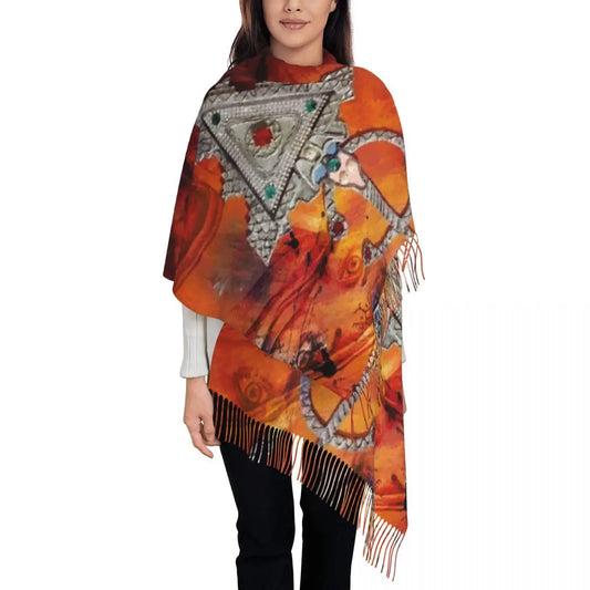 Amazigh Berber Kabyle Jewelry Scarf Wrap Women Long Winter Fall Warm Tassel Shawl Unisex Africa Ethnic Style Scarves