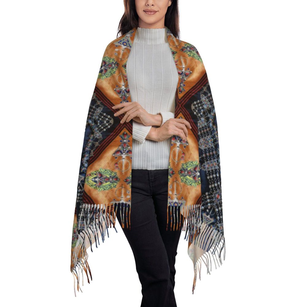 Amazigh Berber Kabyle Jewelry Scarf Wrap Women Long Winter Fall Warm Tassel Shawl Unisex Africa Ethnic Style Scarves