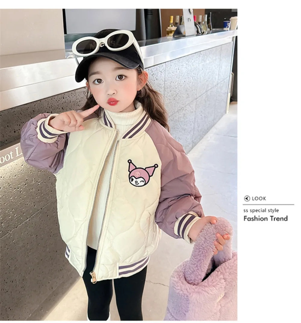 Girly Heart Kawaii Sanrio Kuromi Soft Baseball Jacket – Cute Anime Cartoon Coat for Kids, Y2K Style Gift